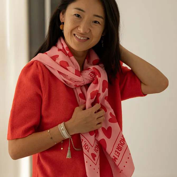 Atelier Wagram Foulard Adulte - Rose Coeurs Rouges