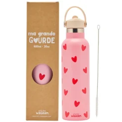 Atelier Wagram Gourde Inox Rose Coeurs Rouge - 600 ml