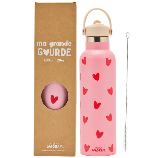 Atelier Wagram Gourde Inox Rose Coeurs Rouge - 600 ml