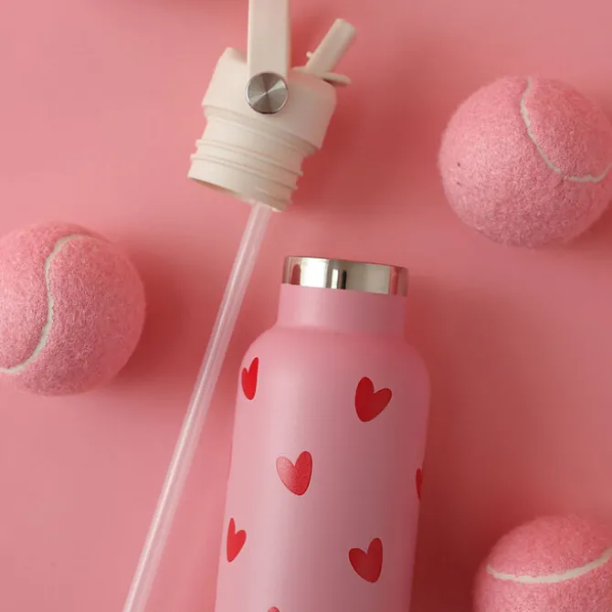 Atelier Wagram Gourde Inox Rose Coeurs Rouge - 600 ml
