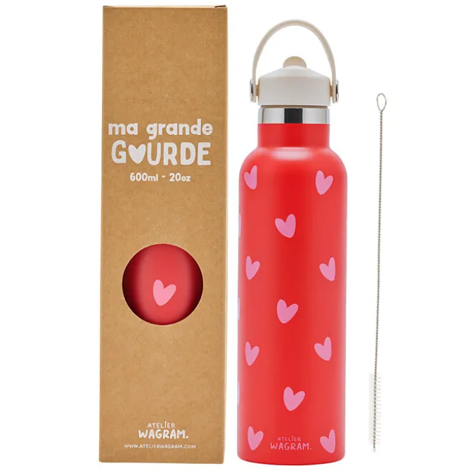 Atelier Wagram Gourde Inox Rouge Coeurs Rose - 600 ml