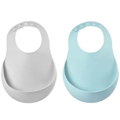 BÉABA Lot de 2 Bavoirs Silicone - Light Mist & Airy Green