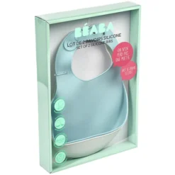 BÉABA Lot de 2 Bavoirs Silicone - Light Mist & Airy Green