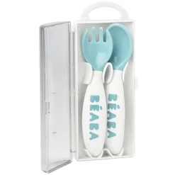 BÉABA Lot de 2 Couverts Ergonomiques 2ème Âge - Blue