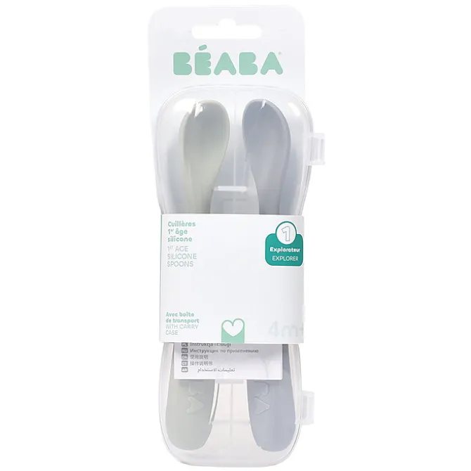 BÉABA Lot de 2 Cuillères 1er Âge Silicone - Galet