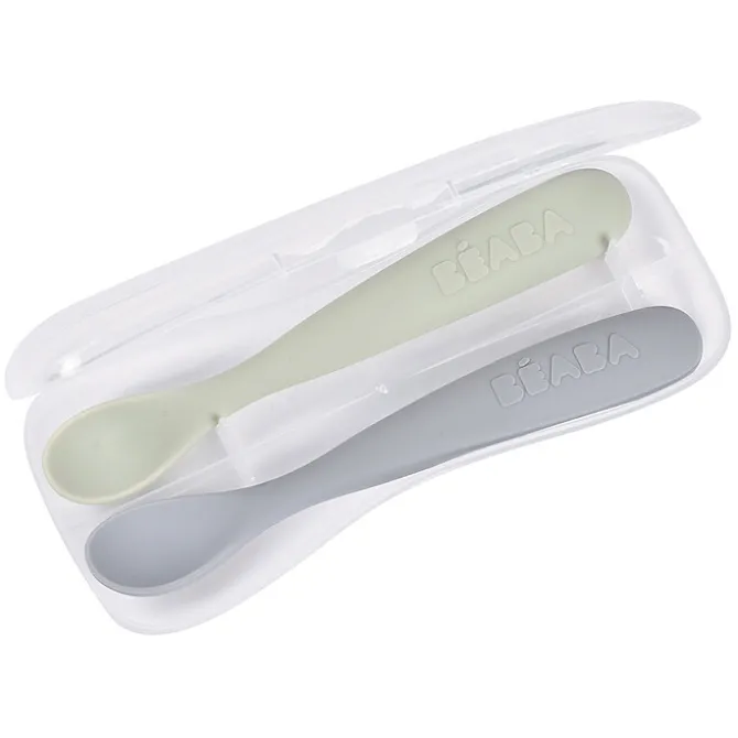 BÉABA Lot de 2 Cuillères 1er Âge Silicone - Galet