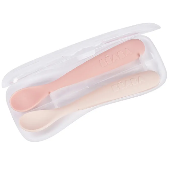BÉABA Lot de 2 Cuillères 1er Âge Silicone - Barbe à Papa et Guimauve