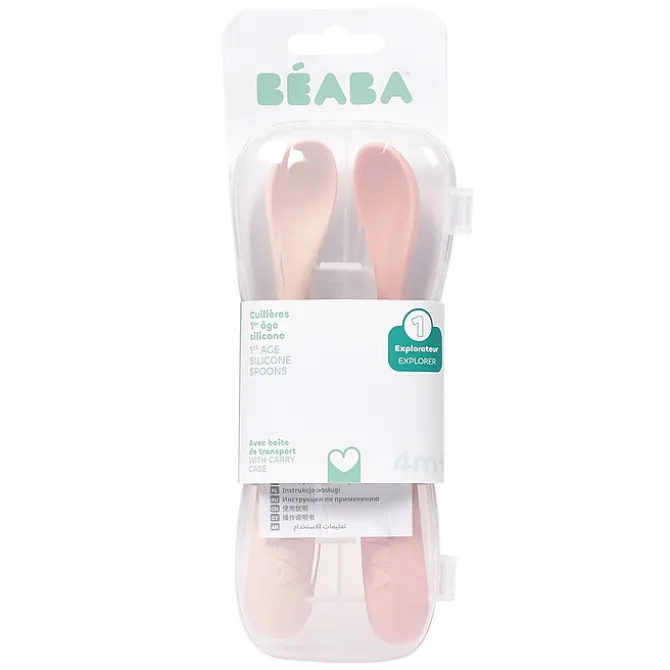 BÉABA Lot de 2 Cuillères 1er Âge Silicone - Barbe à Papa et Guimauve