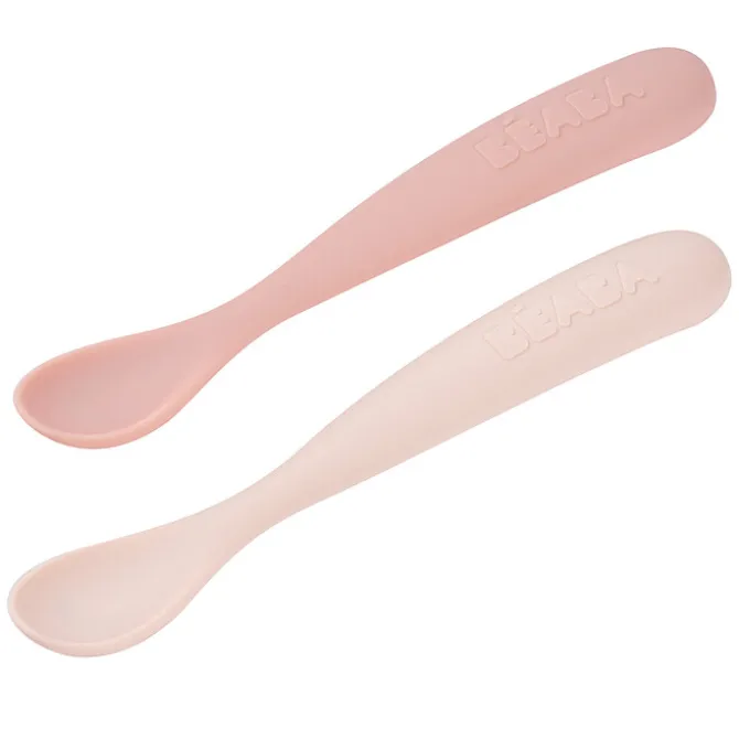 BÉABA Lot de 2 Cuillères 1er Âge Silicone - Barbe à Papa et Guimauve