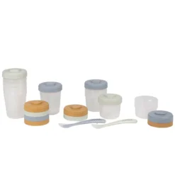 BÉABA Pack Premier Repas 12 Portions Clip + 2 Cuillères 1er Âge Silicone - Galet