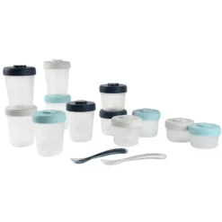 BÉABA Pack Premier Repas 12 Portions Clip + 2 Cuillères 1er Âge Silicone - Storm
