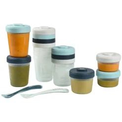 BÉABA Pack Premier Repas 12 Portions Clip + 2 Cuillères 1er Âge Silicone - Storm