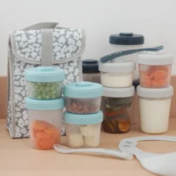BÉABA Pack Premier Repas 12 Portions Clip + 2 Cuillères 1er Âge Silicone - Storm