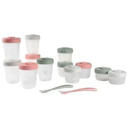 BÉABA Pack Premier Repas 12 Portions Clip + 2 Cuillères 1er Âge Silicone - Eucalyptus