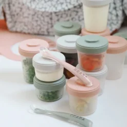 BÉABA Pack Premier Repas 12 Portions Clip + 2 Cuillères 1er Âge Silicone - Eucalyptus