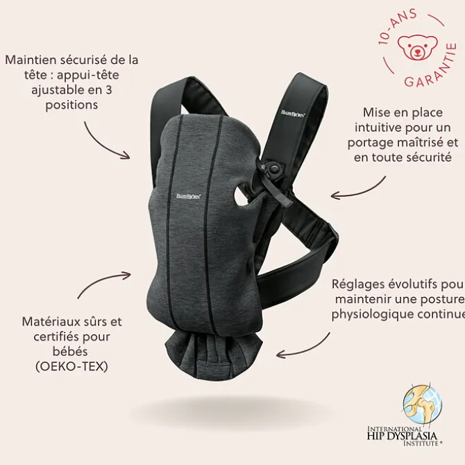 BabyBjörn Porte-bébé Mini 3D Jersey - Gris Charbon