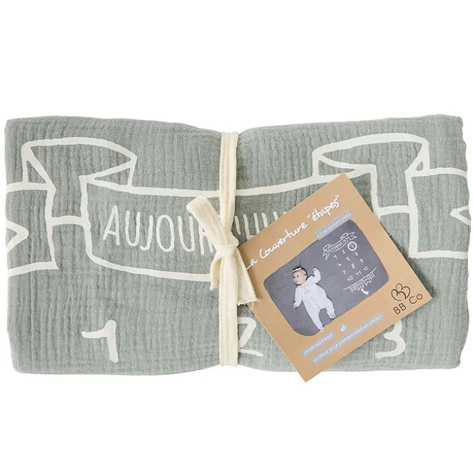 BB&Co Couverture 2-en1 et 2 Accessoires - Vert de Gris et Ecru