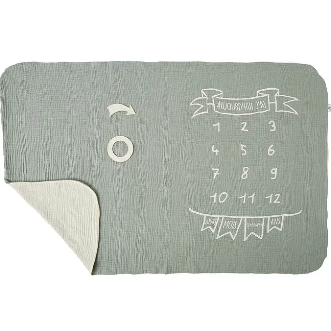 BB&Co Couverture 2-en1 et 2 Accessoires - Vert de Gris et Ecru