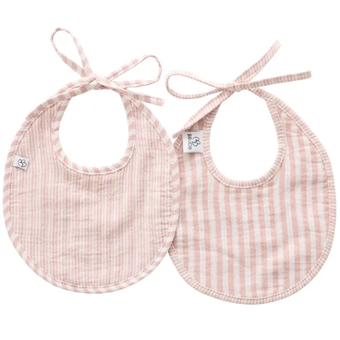 BB&Co Lot de 2 Bavoirs Naissance - Rayé Vieux Rose