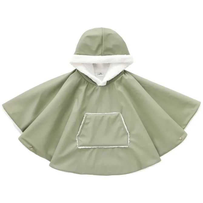 BB&Co Poncho de Voyage Vert Sauge Sherpa Blanc - 1/2 Ans