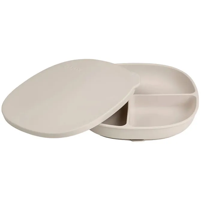 b.box for kids Assiette Compartimentée à Ventouse et Couvercle - Latte