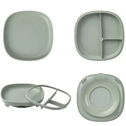 b.box for kids Assiette Compartimentée à Ventouse 2-en-1 - Sage