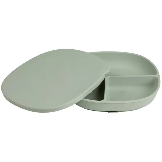 b.box for kids Assiette Compartimentée à Ventouse et Couvercle - Sage