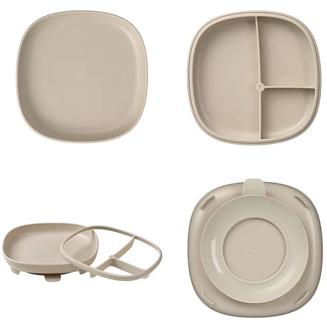 b.box for kids Assiette Compartimentée à Ventouse 2-en-1 - Latte