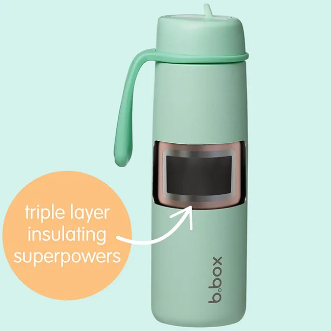 b.box for kids Gourde Isotherme avec Paille Flip Top Olive - 690 ml