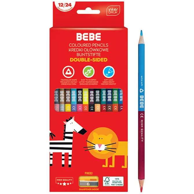 Bebe Interdruk Lot de 12 Crayons de Couleur Double Côté BEBE Kids