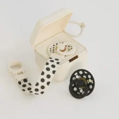 Bibs Attache Sucette Loop Polka - Ivory & Black