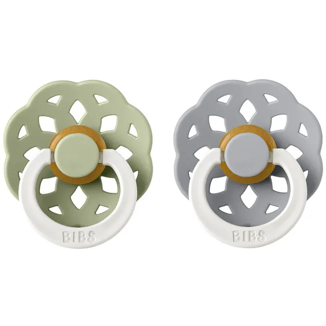Bibs Lot de 2 Sucettes Rondes Boheme Glow Sage & Cloud - 0/6 Mois
