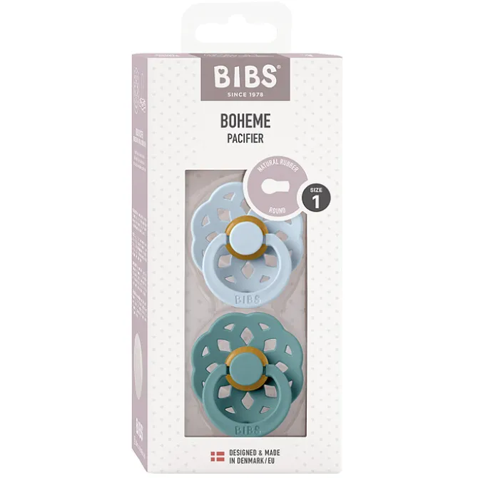Bibs Lot de 2 Sucettes Rondes Boheme Baby Blue & Island Sea - 0/6 Mois