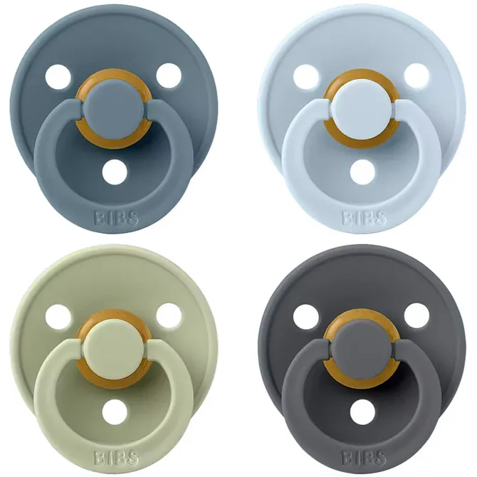 Bibs Lot de 4 Sucettes Rondes Colour Petrol Sage Baby Blue & Iron - 6/18 Mois