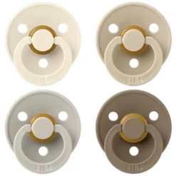 Bibs Lot de 4 Sucettes Rondes Colour Ivory Sand Vanilla & Dark Oak - 0/6 Mois