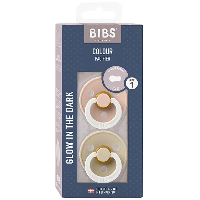 Bibs Lot de 2 Sucettes Rondes Night Colour Blush & Vanilla - 0/6 Mois