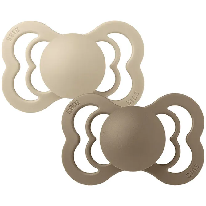 Bibs Lot de 2 Sucettes Symétriques Suprême Vanilla & Dark Oak - 0/6 Mois