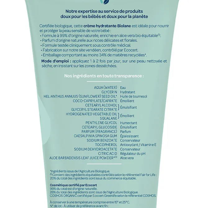 Biolane Crème Hydratante Biologique - 100 ml
