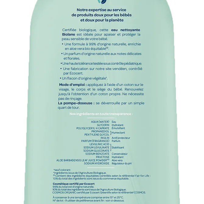 Biolane Eau Nettoyante Biologique - 500 ml