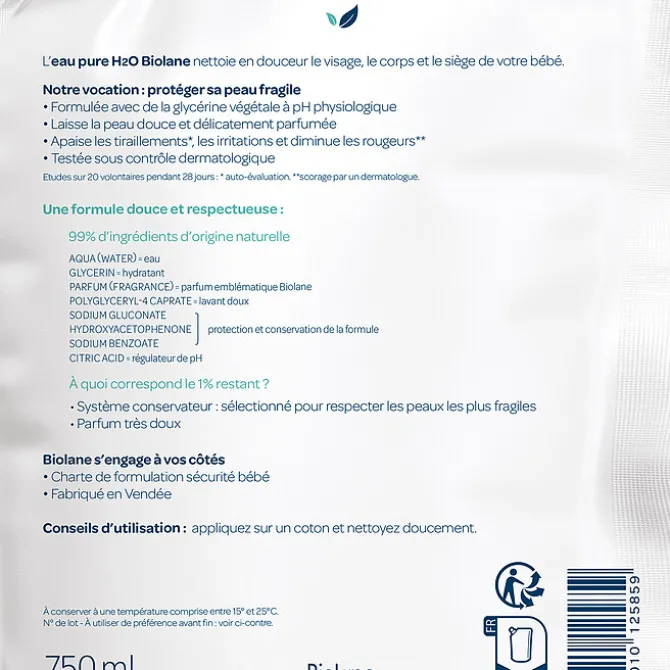 Biolane Eco-recharge Eau Pure H2O - 750 ml
