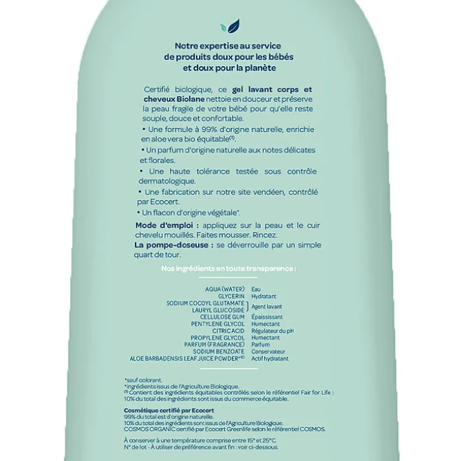 Biolane Gel Lavant Corps et Cheveux Biologique - 500 ml