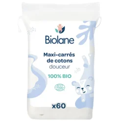 Biolane Lot de 60 Maxi Carrés de Coton