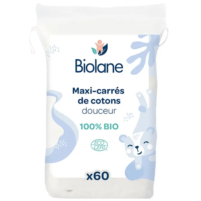 Biolane Lot de 60 Maxi Carrés de Coton