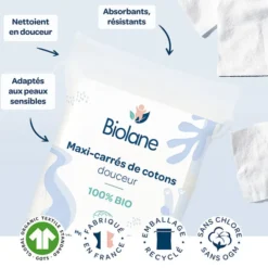 Biolane Lot de 60 Maxi Carrés de Coton