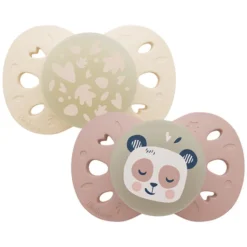Biolane Lot de 2 Sucettes Anatomiques Nuit Rose et Beige - 18 Mois +