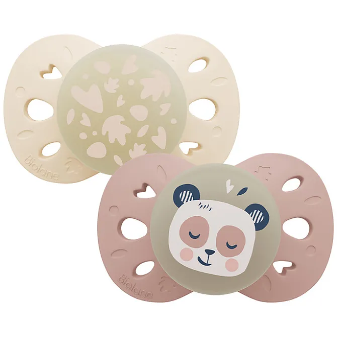 Biolane Lot de 2 Sucettes Anatomiques Nuit Rose et Beige - 18 Mois +