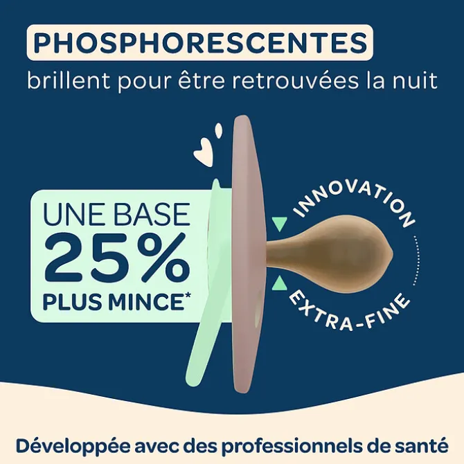 Biolane Lot de 2 Sucettes Rondes Nuit Rose et Beige - 6 Mois +