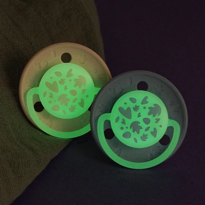 Biolane Lot de 2 Sucettes Rondes Nuit Bleu et Beige - 6 Mois +