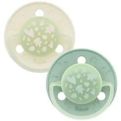 Biolane Lot de 2 Sucettes Rondes Nuit Vert et Beige - 6 Mois +