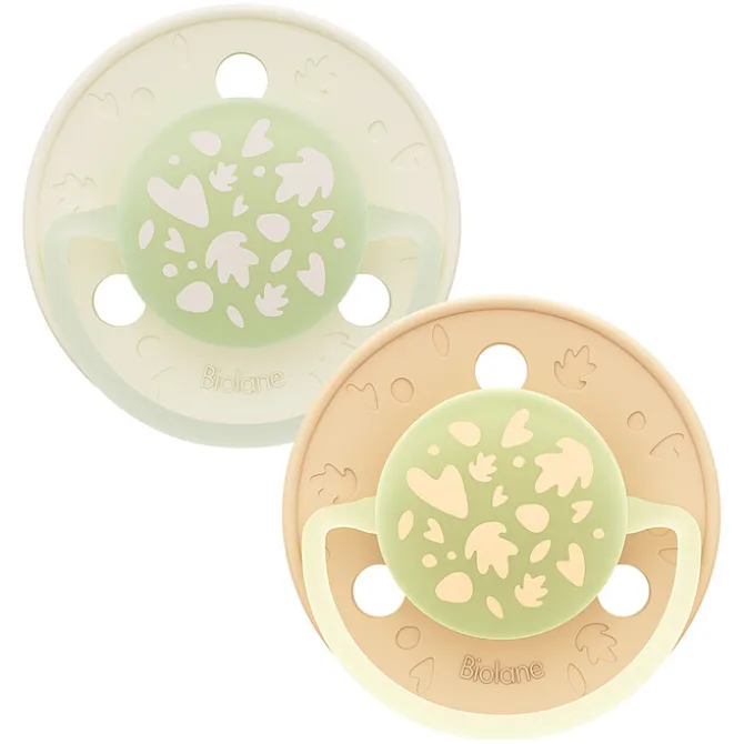 Biolane Lot de 2 Sucettes Rondes Nuit Beige Clair et Marron - 0/6 Mois